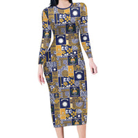 Ekamawir omo Nauru Long Sleeve Bodycon Dress Pacific Patchwork Xmas Vibes - Polynesian Pride