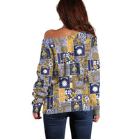 Ekamawir omo Nauru Off Shoulder Sweater Pacific Patchwork Xmas Vibes - Polynesian Pride