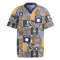 Ekamawir omo Nauru Rugby Jersey Pacific Patchwork Xmas Vibes LT9 Blue - Polynesian Pride