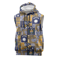 Ekamawir omo Nauru Sleeveless Zip Hoodie Pacific Patchwork Xmas Vibes LT9 Blue - Polynesian Pride