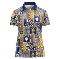 Ekamawir omo Nauru Women Polo Shirt Pacific Patchwork Xmas Vibes LT9 Female Blue - Polynesian Pride