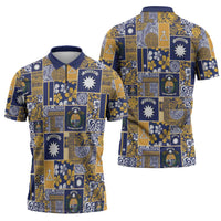 Ekamawir omo Nauru Zipper Polo Shirt Pacific Patchwork Xmas Vibes - Polynesian Pride