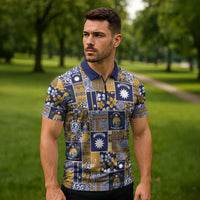 Ekamawir omo Nauru Zipper Polo Shirt Pacific Patchwork Xmas Vibes LT9 - Polynesian Pride