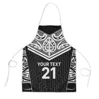 New Zealand Black Fern Custom Apron Maori Tukutuku Black-white Motif - Polynesian Pride