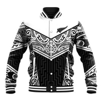 New Zealand Black Fern Custom Baseball Jacket Maori Tukutuku Black-white Motif