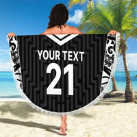 New Zealand Black Fern Custom Beach Blanket Maori Tukutuku Black-white Motif
