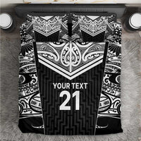 New Zealand Black Fern Custom Bedding Set Maori Tukutuku Black-white Motif