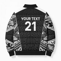 New Zealand Black Fern Custom Bomber Puffer Jacket Maori Tukutuku Black-white Motif - Polynesian Pride