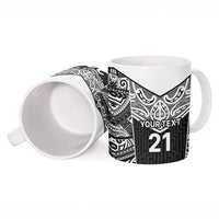 New Zealand Black Fern Custom Ceramic Mug Maori Tukutuku Black-white Motif - Polynesian Pride