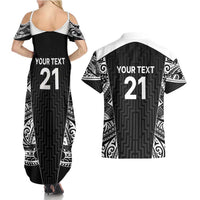 New Zealand Black Fern Custom Couples Matching Summer Maxi Dress and Hawaiian Shirt Maori Tukutuku Black-white Motif