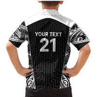 New Zealand Black Fern Custom Family Matching Mermaid Dress and Hawaiian Shirt Maori Tukutuku Black-white Motif