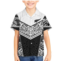 New Zealand Black Fern Custom Family Matching Mermaid Dress and Hawaiian Shirt Maori Tukutuku Black-white Motif