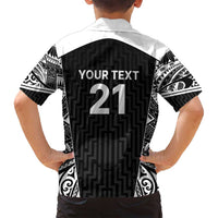 New Zealand Black Fern Custom Family Matching Puletasi and Hawaiian Shirt Maori Tukutuku Black-white Motif LT9 - Polynesian Pride