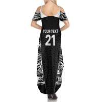 New Zealand Black Fern Custom Family Matching Summer Maxi Dress and Hawaiian Shirt Maori Tukutuku Black-white Motif