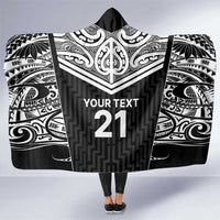 New Zealand Black Fern Custom Hooded Blanket Maori Tukutuku Black-white Motif