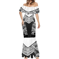 New Zealand Black Fern Custom Mermaid Dress Maori Tukutuku Black-white Motif