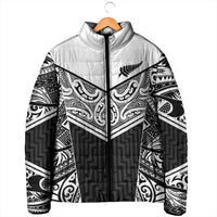 New Zealand Black Fern Custom Padded Jacket Maori Tukutuku Black-white Motif - Polynesian Pride
