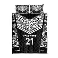 New Zealand Black Fern Custom Quilt Bed Set Maori Tukutuku Black-white Motif