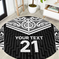 New Zealand Black Fern Custom Round Carpet Maori Tukutuku Black-white Motif