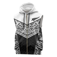 New Zealand Black Fern Custom Sleeveless Zip Hoodie Maori Tukutuku Black-white Motif - Polynesian Pride