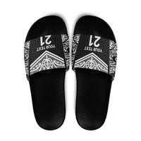 New Zealand Black Fern Custom Slide Sandals Maori Tukutuku Black-white Motif - Polynesian Pride