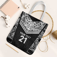 New Zealand Black Fern Custom Tote Bag Maori Tukutuku Black-white Motif - Polynesian Pride