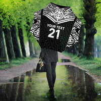 New Zealand Black Fern Custom Umbrella Maori Tukutuku Black-white Motif - Polynesian Pride