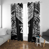 New Zealand Black Fern Custom Window Curtain Maori Tukutuku Black-white Motif