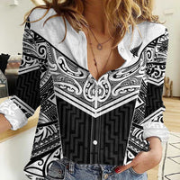 New Zealand Black Fern Custom Women Casual Shirt Maori Tukutuku Black-white Motif