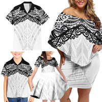 New Zealand Koru Fern Custom Family Matching Off Shoulder Short Dress and Hawaiian Shirt Simple Taniko Motif