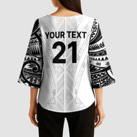 New Zealand Koru Fern Custom Kimono Sleeve Blouse Simple Taniko Motif - Polynesian Pride