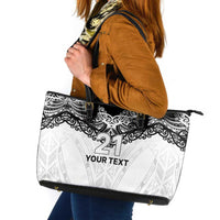 New Zealand Koru Fern Custom Leather Tote Bag Simple Taniko Motif LT9 White - Polynesian Pride