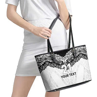 New Zealand Koru Fern Custom Leather Tote Bag Simple Taniko Motif LT9 - Polynesian Pride