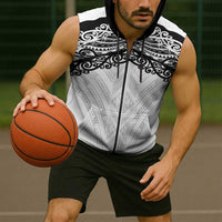 New Zealand Koru Fern Custom Sleeveless Zip Hoodie Simple Taniko Motif - Polynesian Pride