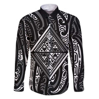 New Zealand Maori Taniko Family Matching Off Shoulder Short Dress and Hawaiian Shirt Black Kowhaiwhai Puhoro