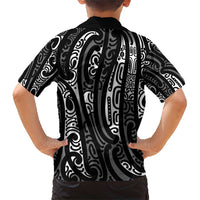 New Zealand Maori Taniko Family Matching Short Sleeve Bodycon Dress and Hawaiian Shirt Black Kowhaiwhai Puhoro
