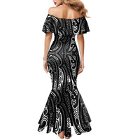 New Zealand Maori Taniko Mermaid Dress Black Kowhaiwhai Puhoro