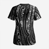 New Zealand Maori Taniko Scrub Top Black Kowhaiwhai Puhoro - Polynesian Pride