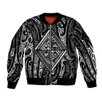 New Zealand Maori Taniko Sleeve Zip Bomber Jacket Black Kowhaiwhai Puhoro LT9 Unisex Black - Polynesian Pride