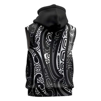 New Zealand Maori Taniko Sleeveless Hoodie Black Kowhaiwhai Puhoro - Polynesian Pride