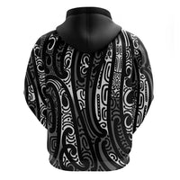 New Zealand Maori Taniko Zip Hoodie Black Kowhaiwhai Puhoro LT9 - Polynesian Pride