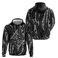 New Zealand Maori Taniko Zip Hoodie Black Kowhaiwhai Puhoro LT9 - Polynesian Pride