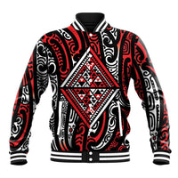 New Zealand Maori Taniko Baseball Jacket Red Kowhaiwhai Puhoro LT9 Unisex Red - Polynesian Pride