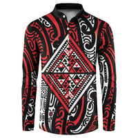 New Zealand Maori Taniko Button Sweatshirt Red Kowhaiwhai Puhoro