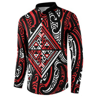 New Zealand Maori Taniko Button Sweatshirt Red Kowhaiwhai Puhoro