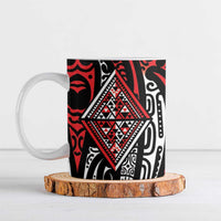 New Zealand Maori Taniko Ceramic Mug Red Kowhaiwhai Puhoro - Polynesian Pride