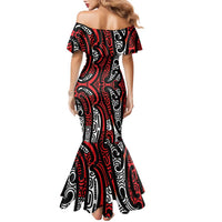 New Zealand Maori Taniko Family Matching Mermaid Dress and Hawaiian Shirt Red Kowhaiwhai Puhoro