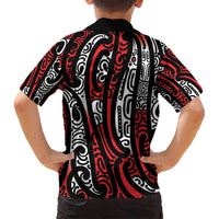 New Zealand Maori Taniko Family Matching Off Shoulder Short Dress and Hawaiian Shirt Red Kowhaiwhai Puhoro LT9 - Polynesian Pride