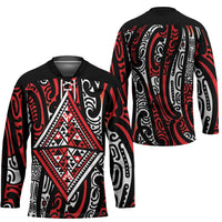 New Zealand Maori Taniko Hockey Jersey Red Kowhaiwhai Puhoro - Polynesian Pride