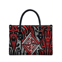 New Zealand Maori Taniko Leather Bag Red Kowhaiwhai Puhoro - Polynesian Pride